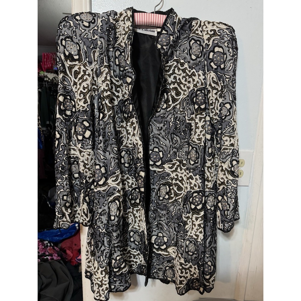Vintage French Collizioni 100% Silk Beaded Embellished Jacket L